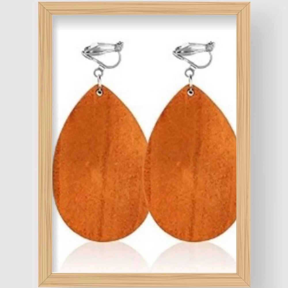 NWOT Orange African Natural Wooden Clip on Earrings